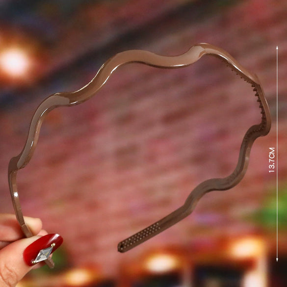 Women's Wavy Frosted Resin Hair Hoop Headband Solid Color Nonslip Hairband Handmade Simple Everyday Hair Accessory