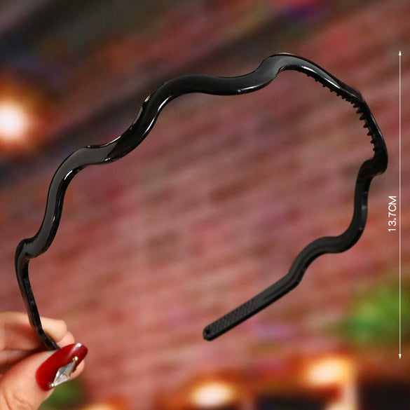 Women's Wavy Frosted Resin Hair Hoop Headband Solid Color Nonslip Hairband Handmade Simple Everyday Hair Accessory