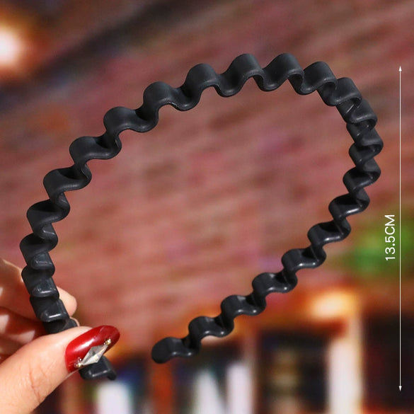 Women's Wavy Frosted Resin Hair Hoop Headband Solid Color Nonslip Hairband Handmade Simple Everyday Hair Accessory