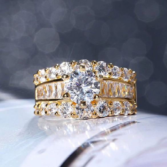 Women's Wedding Ring Copper Crystal Zircon Retro Geometric Design
