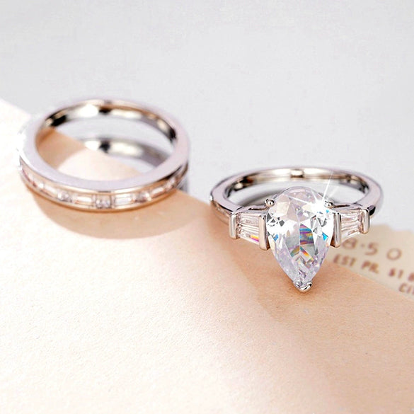 Women's Wedding Stacking Exaggerated Water Drop Geometric Copper Zirconia Ring Fashion Jewelry
