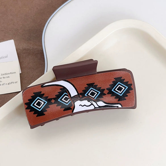 Women's Western Cowboy Style Handmade Plastic And Resin Playing Card Printed Shark Clip Hair Accessories
