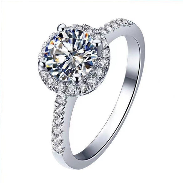 Women's White Copper Crown Ring With Fourclaw Simulated Diamond Zircon Adjustable Open Band And Platinumplated Finish