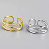 Women's White Copper Geometric Doublelayer Open Line Hollow Woven Wave Ring Hand Jewelry