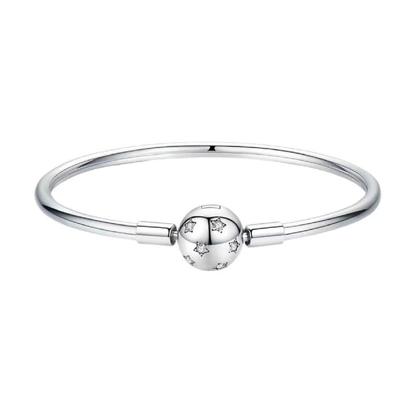 Women's White Copper Silver Plated Bracelet With Round Button And Snake Bone Chain Simple Geometric Jewelry