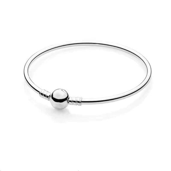 Women's White Copper Silver Plated Bracelet With Round Button And Snake Bone Chain Simple Geometric Jewelry