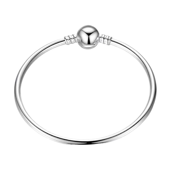 Women's White Copper Silver Plated Bracelet With Round Button And Snake Bone Chain Simple Geometric Jewelry