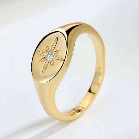Women's White Copper Sixpointed Star Fashion Ring With Electroplating And Geometric Style