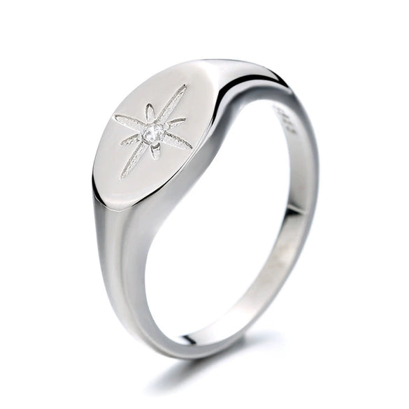 Women's White Copper Sixpointed Star Fashion Ring With Electroplating And Geometric Style