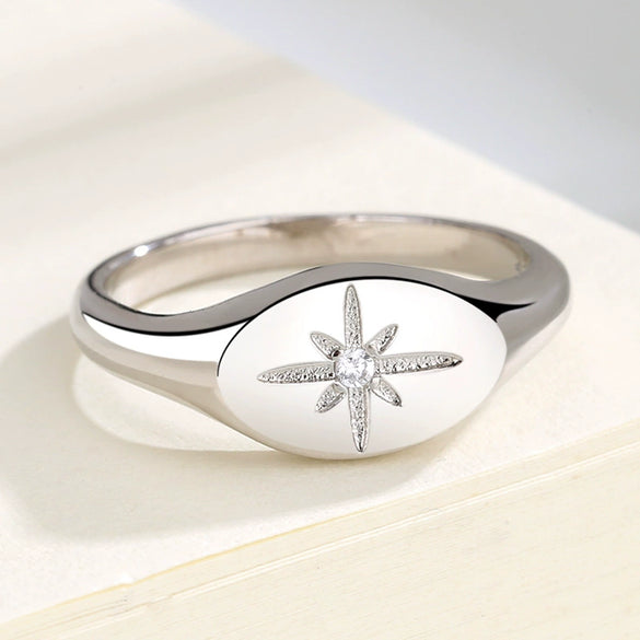 Women's White Copper Sixpointed Star Fashion Ring With Electroplating And Geometric Style