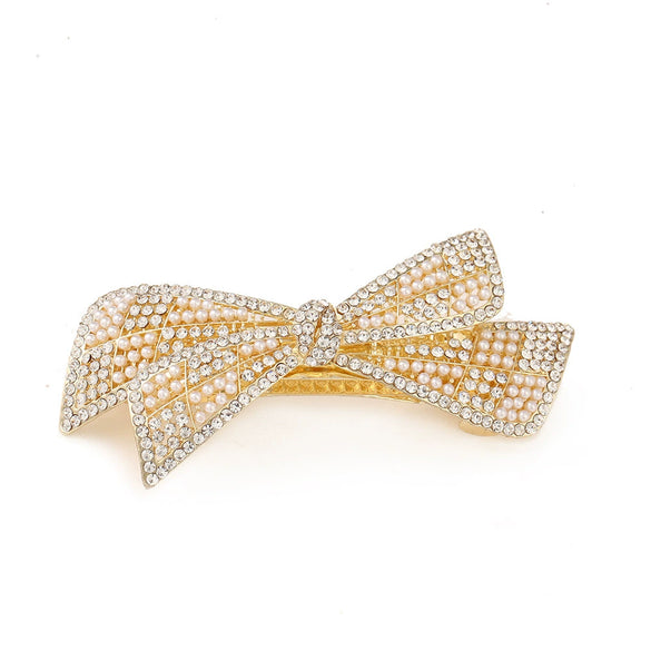 Women's White Crystal Hair Clip With Diamond Design And Electroplating Treatment