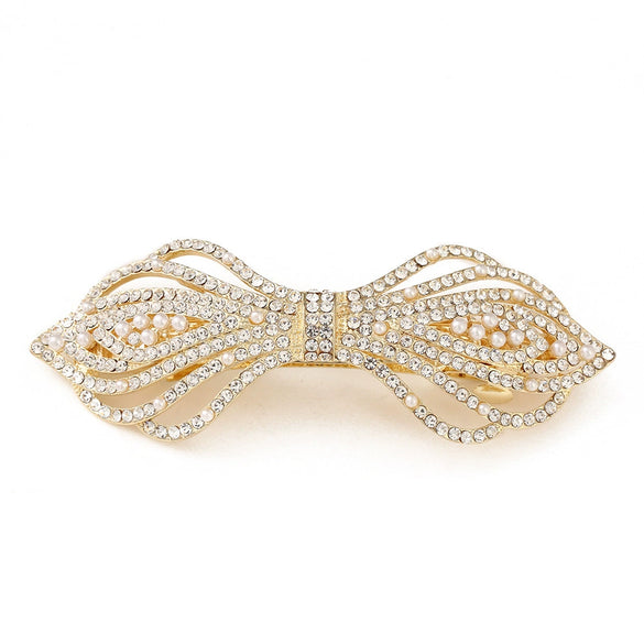 Women's White Crystal Hair Clip With Diamond Design And Electroplating Treatment