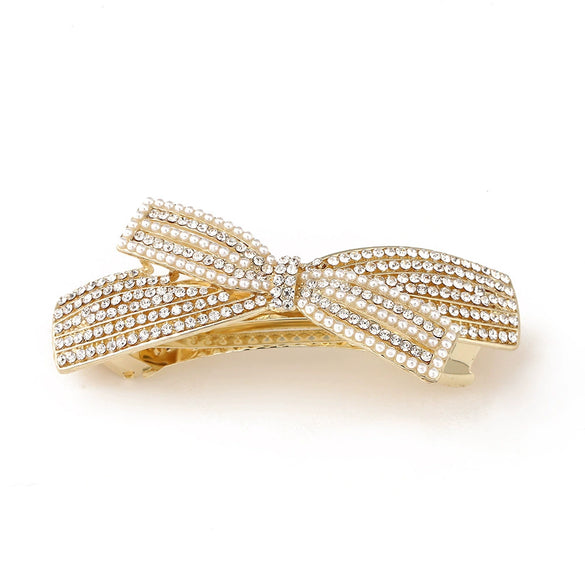 Women's White Crystal Hair Clip With Diamond Design And Electroplating Treatment