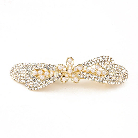 Women's White Crystal Hair Clip With Diamond Design And Electroplating Treatment
