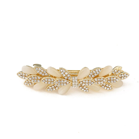 Women's White Crystal Hair Clip With Diamond Design And Electroplating Treatment