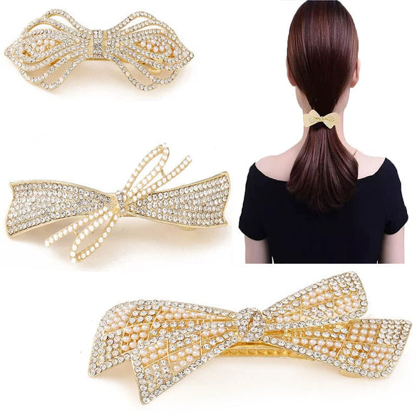 Women's White Crystal Hair Clip With Diamond Design And Electroplating Treatment