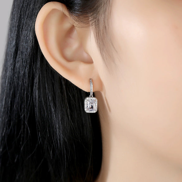Women's White Geometric Microinlaid Zircon Copper Earrings With Electroplated Finish Fashion Jewelry Wholesale