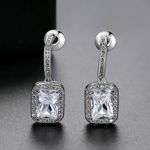Women's White Geometric Microinlaid Zircon Copper Earrings With Electroplated Finish Fashion Jewelry Wholesale