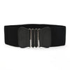Women's Wide Elastic Imitation Leather Waist Belt With Laceup Detail And Alloy Double Ring Buckle