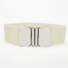 Women's Wide Elastic Imitation Leather Waist Belt With Laceup Detail And Alloy Double Ring Buckle