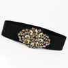 Women's Wide Elastic Woven Waist Belt With Rhinestone And Crystal Bead Embellishments And Alloy Snap Buckle