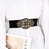 Women's Wide Elastic Woven Waist Belt With Rhinestone And Crystal Bead Embellishments And Alloy Snap Buckle