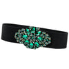 Women's Wide Elastic Woven Waist Belt With Rhinestone And Crystal Bead Embellishments And Alloy Snap Buckle