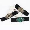 Women's Wide Elastic Woven Waist Belt With Rhinestone And Crystal Bead Embellishments And Alloy Snap Buckle