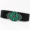 Women's Wide Elastic Woven Waist Belt With Rhinestone And Crystal Bead Embellishments And Alloy Snap Buckle