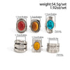 Women's Wide Geometric Openwork Ring In Antique Silver Tone Alloy With Resin Gemstone Inlay And Plated Finish