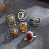 Women's Wide Geometric Openwork Ring In Antique Silver Tone Alloy With Resin Gemstone Inlay And Plated Finish