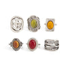 Women's Wide Geometric Openwork Ring In Antique Silver Tone Alloy With Resin Gemstone Inlay And Plated Finish