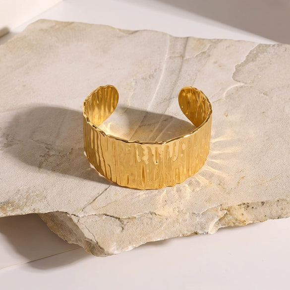 Women's Wide Geometric Stainless Steel Bracelet With Goldplated Finish Fashion Jewelry