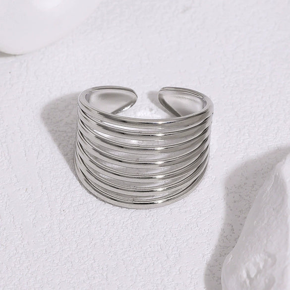 Women's Wide Gold Tone Stainless Steel Open Ring With Simple Geometric Round Design And Electroplated Finish