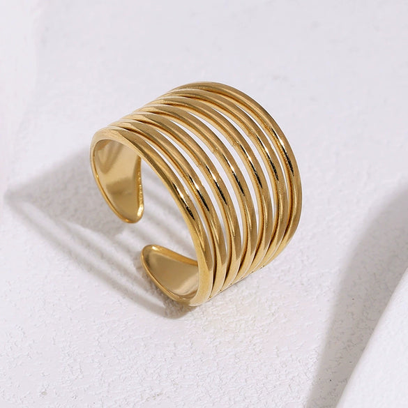 Women's Wide Gold Tone Stainless Steel Open Ring With Simple Geometric Round Design And Electroplated Finish