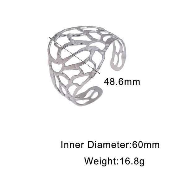 Women's Wide Hollow Geometric Stainless Steel Bracelet With Electroplated Gold Finish And Simple Luxury Style