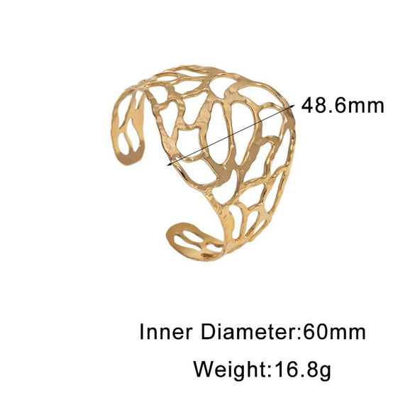Women's Wide Hollow Geometric Stainless Steel Bracelet With Electroplated Gold Finish And Simple Luxury Style