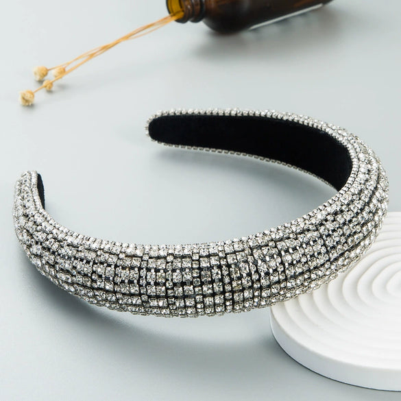 Women's Wide Sponge Headband With Diamond Embellishment Geometric Baroque Style Fashion Hair Band