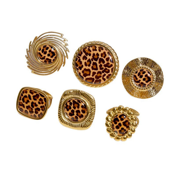 Women's Wide Stainless Steel Open Ring With Leopard Print Geometric Design And Electroplated Light Luxury Finish