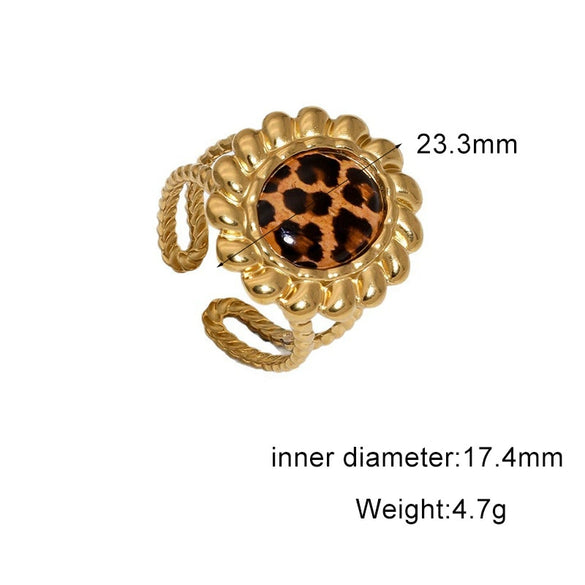 Women's Wide Stainless Steel Open Ring With Leopard Print Geometric Design And Electroplated Light Luxury Finish