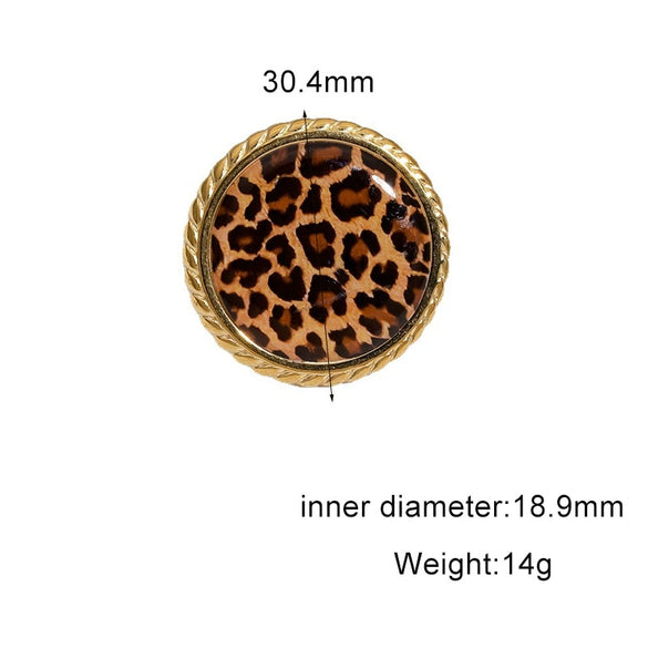 Women's Wide Stainless Steel Open Ring With Leopard Print Geometric Design And Electroplated Light Luxury Finish