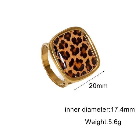 Women's Wide Stainless Steel Open Ring With Leopard Print Geometric Design And Electroplated Light Luxury Finish