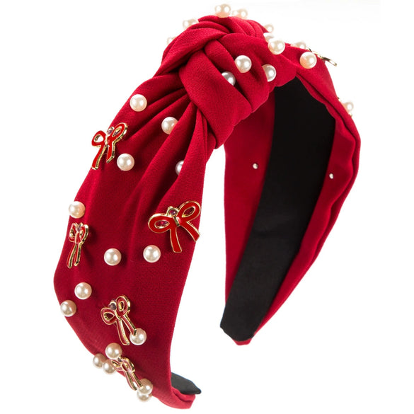 Women's Widebrimmed Hair Hoop Headband Fabric Knot Beaded Bowknot Alloy Glass Drill Set With Pearls Sweet Accessories