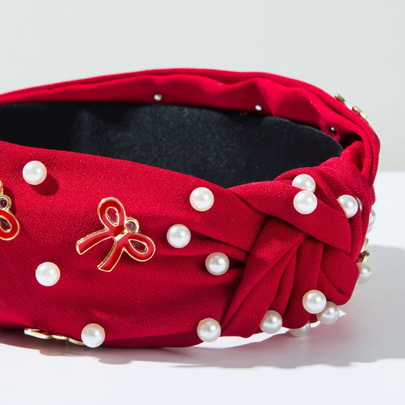 Women's Widebrimmed Hair Hoop Headband Fabric Knot Beaded Bowknot Alloy Glass Drill Set With Pearls Sweet Accessories
