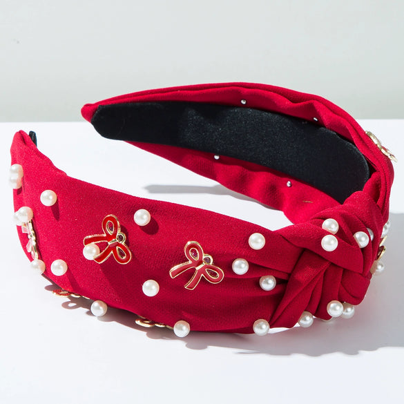 Women's Widebrimmed Hair Hoop Headband Fabric Knot Beaded Bowknot Alloy Glass Drill Set With Pearls Sweet Accessories