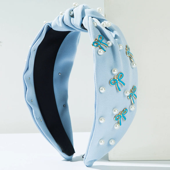 Women's Widebrimmed Hair Hoop Headband Fabric Knot Beaded Bowknot Alloy Glass Drill Set With Pearls Sweet Accessories