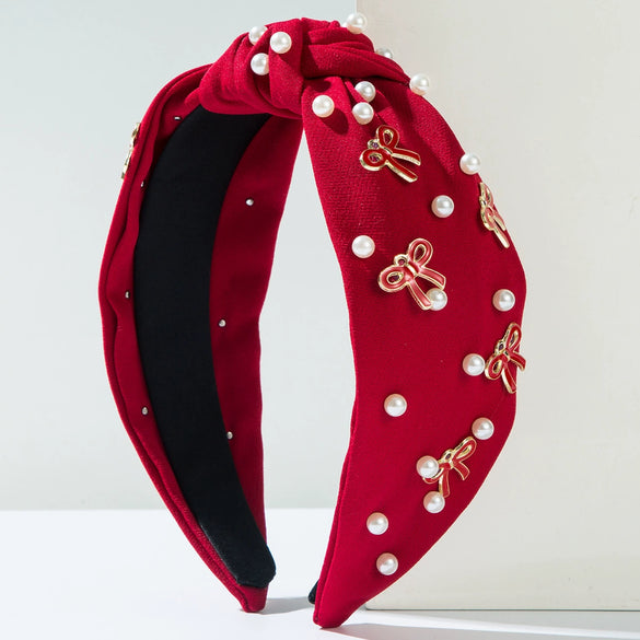 Women's Widebrimmed Hair Hoop Headband Fabric Knot Beaded Bowknot Alloy Glass Drill Set With Pearls Sweet Accessories