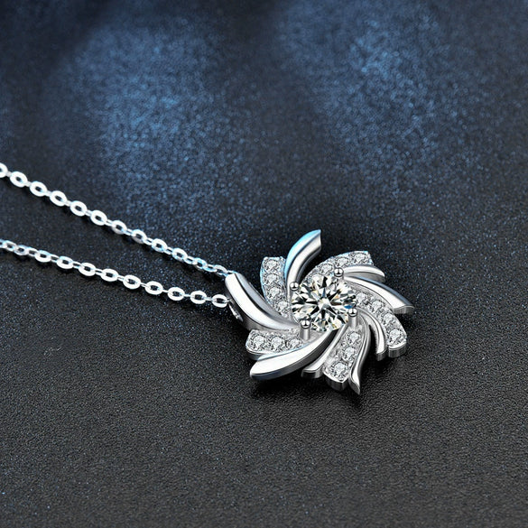 Women's Windmill Moissanite Pendant Necklace S925 Sterling Silver Geometric Light Luxury Electroplated Cross Chain