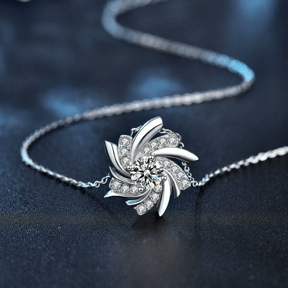 Women's Windmill Moissanite Pendant Necklace S925 Sterling Silver Geometric Light Luxury Electroplated Cross Chain