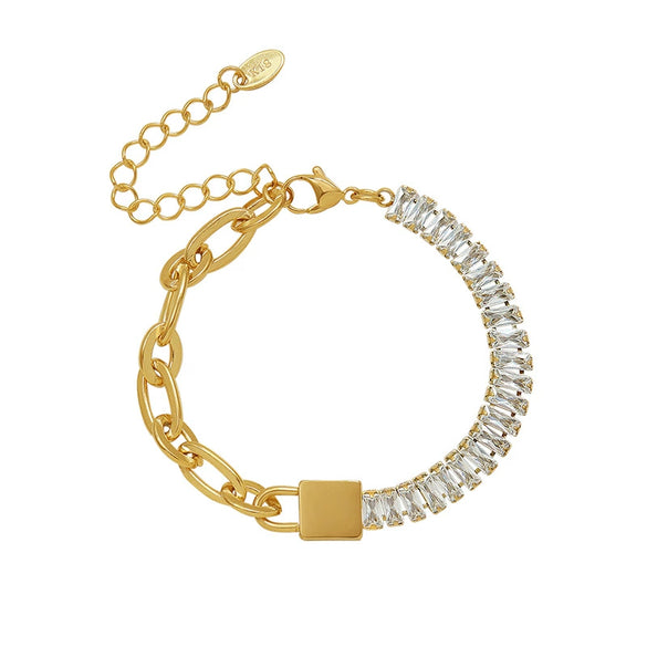 Women's Winter Gold Chain Zircon Diamond Bracelet Plated 18K Real Gold Titanium Steel